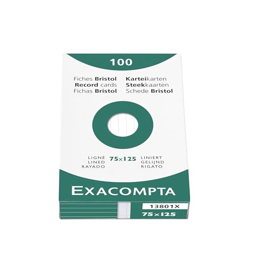 Exacompta 13801X Karteikarten, liniert, ungelocht, Format 75 x 125 mm, 10 Packungen à 100 Stück, weiß von Exacompta