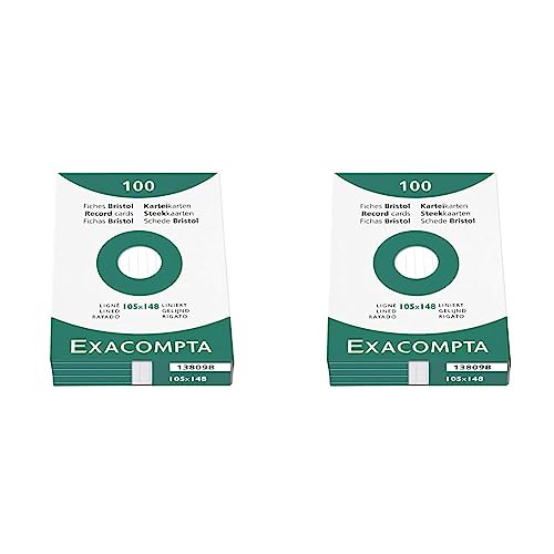 Exacompta 13809B Packung (mit 100 Karteikarten, DIN A6, 105 x 148 mm, liniert, ideal für die Schule) 2er Pack weiß von Exacompta