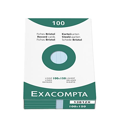 Exacompta 13812X Karteikarten (205q/qm Karton, holzfrei, DIN A6, liniert, ungelocht) 100er Pack blau von Exacompta