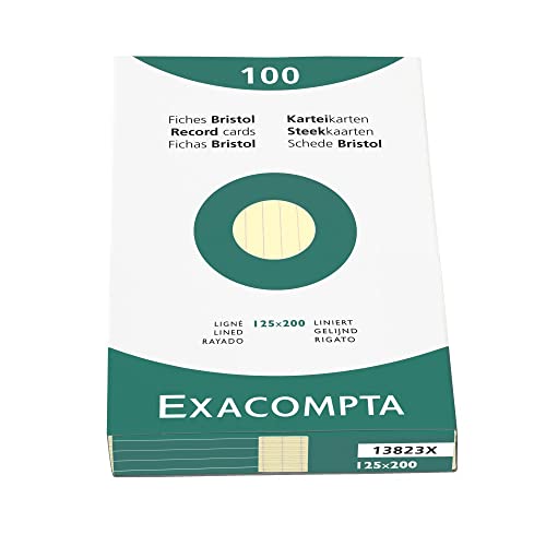 Exacompta 13823X Karteikarten (205q/qm Karton, holzfrei, 125 x 200 mm, liniert, ungelocht) 100er Pack gelb von Exacompta