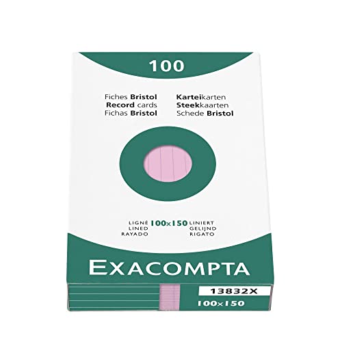 Exacompta 13832X Karteikarten (205q/qm Karton, holzfrei, DIN A6, liniert, ungelocht) 100er Pack rosa von Exacompta