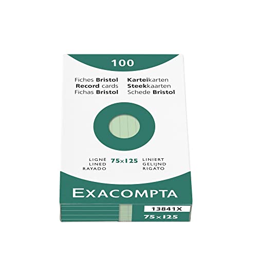Exacompta 13841X Karteikarten (205q/qm Karton, holzfrei, 75 x 125 mm, liniert, ungelocht) 100er Pack grün von Exacompta