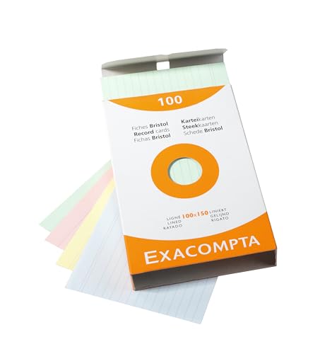 Exacompta 13852X Karteikarten (205q/qm Karton, holzfrei, DIN A6, liniert, ungelocht) 100er Pack gemischte Farben von Exacompta