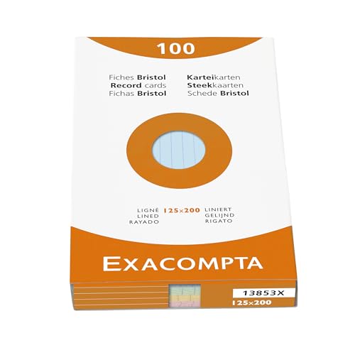 Exacompta 13853X Karteikarten (205q/qm Karton, holzfrei, 125 x 200 mm, liniert, ungelocht) 100er Pack gemischte Farben von Exacompta