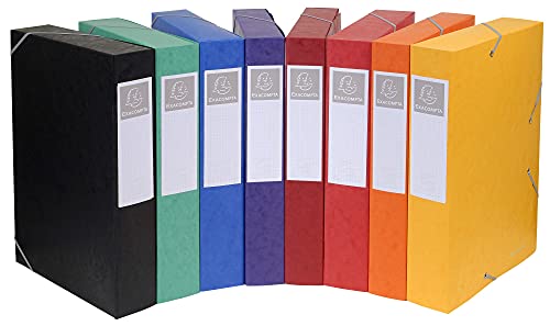Exacompta 19500H 10er Pack Premium Sammelboxen mit Gummizug 50 mm breit aus extra starkem Colorspan-Karton mit Rückenschild für DIN A4 Archivbox Heftbox Dokumentenbox Zeichenbox farbig sortiert von Exacompta