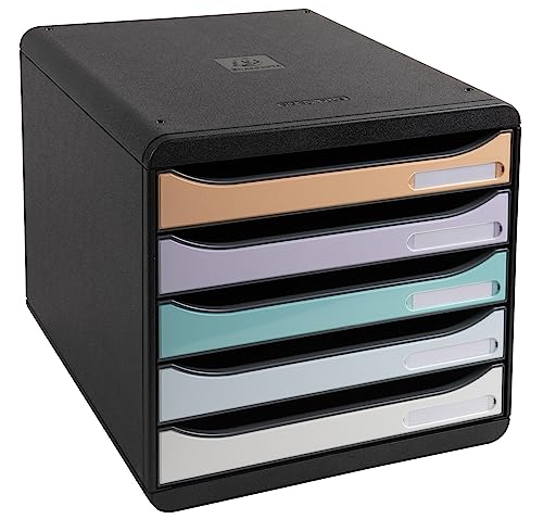 Exacompta 3094296D Premium Ablagebox mit 5 Schubladen für DIN A4+ Dokumente. Belastbare Schubladenbox aus 100% Recycling-Kunstsoff Blauer Engel Big Box Plus Horizon Schwarz|Aquarell von Exacompta