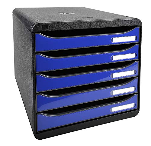 Exacompta 3097203D Premium Ablagebox mit 5 Schubladen für DIN A4+ Dokumente. Stapelbare Schubladenbox mit hoher Kapazität für mehr Platz auf dem Schreibtisch Big Box Iderama Schwarz|Königsblau von Exacompta
