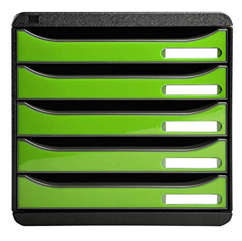 Exacompta 3097295D Premium Ablagebox mit 5 Schubladen für DIN A4+ Dokumente. Stapelbare Schubladenbox mit hoher Kapazität für mehr Platz auf dem Schreibtisch Big Box Iderama Schwarz|Apfelgrün von Exacompta