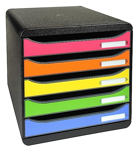 Exacompta 309798D Premium Ablagebox mit 5 Schubladen für DIN A4+ Dokumente. Stapelbare Schubladenbox mit hoher Kapazität für mehr Platz auf dem Schreibtisch Big Box Iderama Schwarz|Bunt von Exacompta