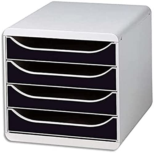 Exacompta 310014D Premium Ablagebox mit 4 Schubladen für DIN A4+ Dokumente. Belastbare Schubladenbox mit hoher Kapazität für mehr Platz auf dem Schreibtisch Big Box Office Grau|Schwarz von Exacompta
