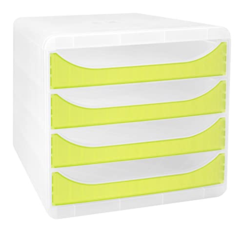 Exacompta 310335D Premium Ablagebox Chromaline mit 4 Schubladen für DIN A4+ Dokumente. Belastbare Schubladenbox mit hoher Kapazität für mehr Platz auf dem Schreibtisch Big Box Kristall|Anisgrün von Exacompta