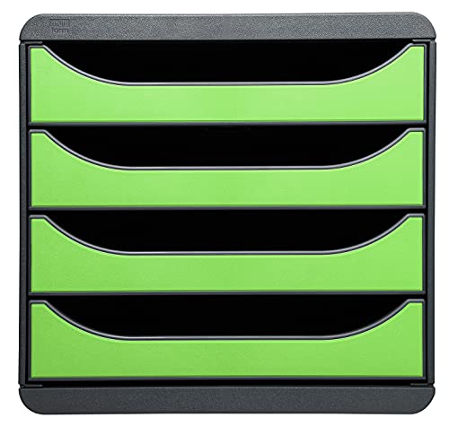 Exacompta 310795D Premium Ablagebox mit 4 Schubladen für DIN A4+ Dokumente. Belastbare Schubladenbox mit hoher Kapazität für mehr Platz auf dem Schreibtisch Big Box Iderama Schwarz|Apfelgrün von Exacompta
