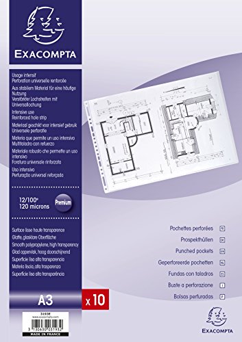 Exacompta 3193E 10er Pack Premium PVC-Kunststoff Prospekthüllen. Für DIN A3 Quer transparent glasklar oben offen Klarsichtfolie Plastikhülle Klarsichthülle ideal für Ordner Ringbücher und Hefter von Exacompta