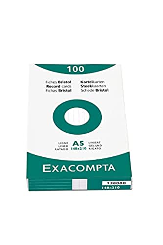 Exacompta 3808B 100er Pack Premium Karteikarten liniert DIN A8 ideal für die Schule, zum Lernen von Vokabeln und passend zur Bunnybox Lernkartei 55 x 74 mm weiß von Exacompta