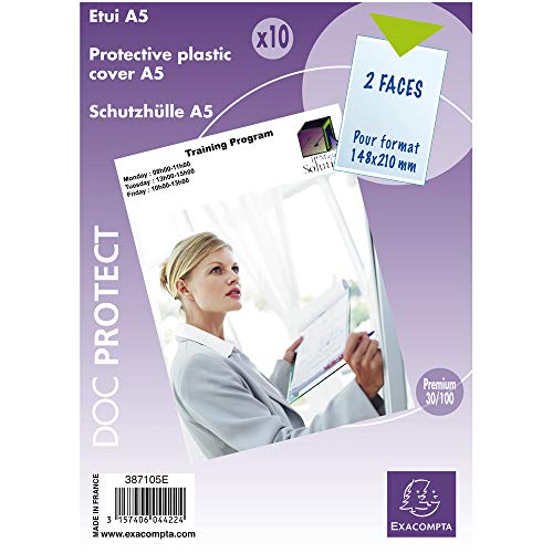 Exacompta 387105E Dokumentenschutzhüllen (DIN A5, aus PP 300µ, praktisch und belastbar) 10er Pack kristall von Exacompta