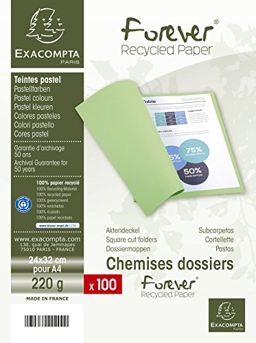 Exacompta 410003E Packung (mit 100 Aktendeckeln Forever, aus Recycling Karton 250 g, DIN A4, 21 x 29,7 cm) rosa von Exacompta