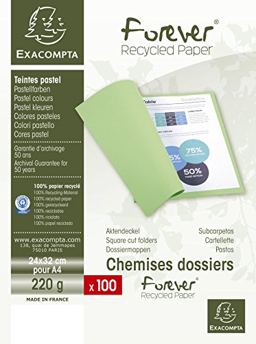 Exacompta 410020E Packung (mit 100 Aktendeckeln Forever, aus Recycling Karton 250 g, DIN A4, 21 x 29,7 cm) fuchsia von Exacompta
