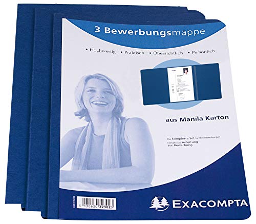 Exacompta 48662B Set mit Bewerbungsmappen Elegance (3-teilig, mit 1 Klemmschiene, 30 Blatt aus Manila-Leinen-Karton 400 g, DIN A4, 21 x 29,7 cm) blau von Exacompta
