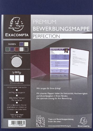 Exacompta 49407B Bewerbungsmappe (3-teilig mit 2 Klemmschienen und Innentasche, Kapazität 30 Blatt, Manila-Leinen-Karton, 400 g, Nature Future, DIN A4) 1 Stück dunkelblau von Exacompta