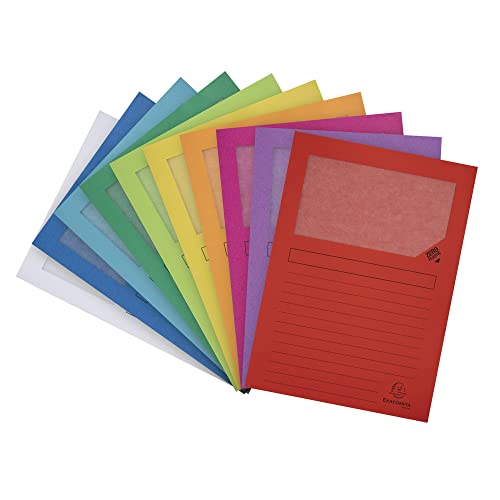 Exacompta 50000E 50er Pack Fenstermappen Super PEFC zertifiziert Karton 120g/m² praktisch und robust für DIN A4 farbig sortiert Dokumentenmappe Einschlagmappe von Exacompta