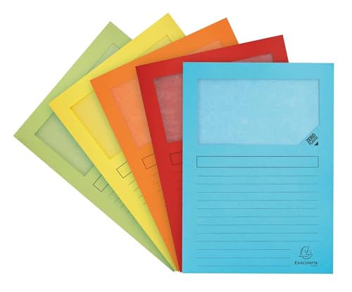 Exacompta - 50550E - Karton mit 8 Packungen mit 50 Fenstermappen mit Sichtfalte Super 160 g/m² - Pastellfarben - PEFC™ zertifizierte Mappen - Maße: 22 x 31 cm - verschiedene Farben von Exacompta
