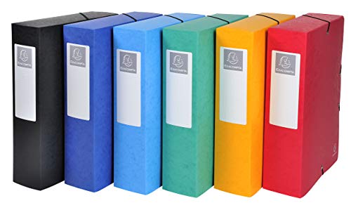 Exacompta 50830E 6er Pack Premium Sammelboxen Aufgebaut mit Gummizug 80 mm breit aus extra starkem Colorspan-Karton mit Rückenschild für DIN A4 Archivbox Heftbox Dokumentenbox farbig sortiert von Exacompta
