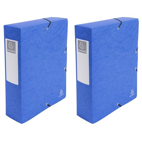 Exacompta 50832E 1 Abheftbox mit Gummibändern Exabox aus Glanzkarton 600g/m2 Rücken 8 cm Maße 25 x 33 cm für A4-Dokumente Farbe blau wird montiert geliefert (Packung mit 2) von Exacompta