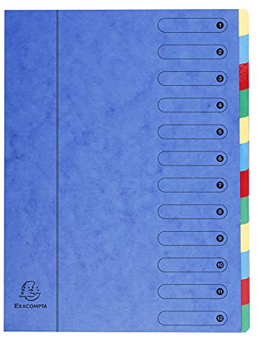 Exacompta 5112E Premium Ordnungsmappe aus extra starkem Colorspan-Karton DIN A4 12 vollfarbige bunte Fächer mit Organisationsdruck und dehnbarem Rücken Ringmappe Register-Mappe blau von Exacompta