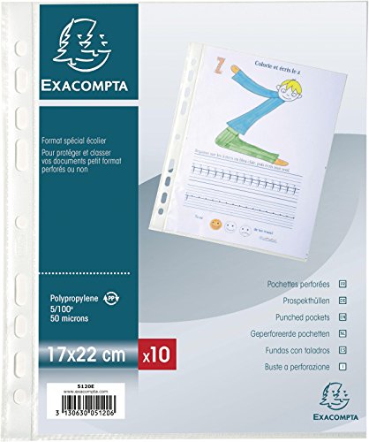 Exacompta 5120E 10er Pack PP-Kunststoff Prospekthüllen Standard. 17 x 22cm transparent genarbt oben offen Klarsichtfolie Plastikhülle Klarsichthülle ideal für Ordner Ringbücher und Hefter von Exacompta