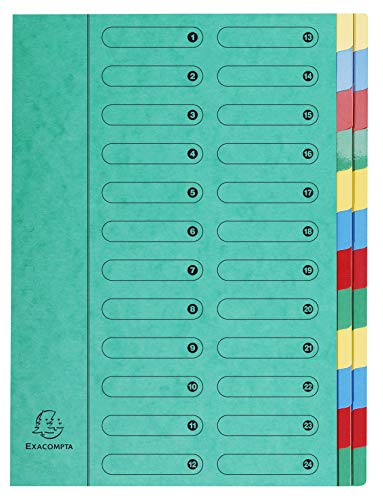 Exacompta 5124E Premium Ordnungsmappe aus extra starkem Colorspan-Karton DIN A4 24 vollfarbige bunte Fächer mit Organisationsdruck und dehnbarem Rücken Ringmappe Register-Mappe grün von Exacompta