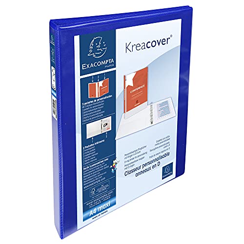 Exacompta 51840BE Ringbuch Kreacover aus festem PP, 4 Ringe, Rücken 38mm, 3 Außen- und 2 Innenhüllen, DIN A4, 1 Stück, Blau von Exacompta