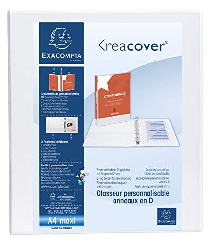 Exacompta - Ref. 51841E - Box mit 10 anpassbaren starren blickdichten Ordnern mit 3 Taschen - 4 D-Ringe à 20 mm - Außenmaße: 32 x 27,3 cm - Format zum Abheften A4 Maxi - Farbe: Weiß von Exacompta