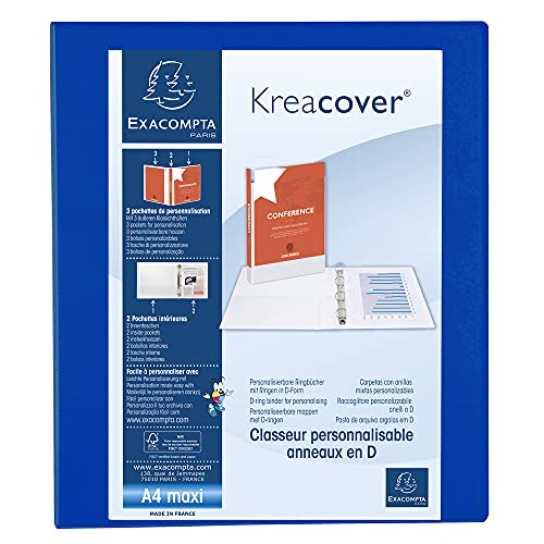 Exacompta 51842BE Ringbuch Kreacover aus festem PP, 4 Ringe 30 mm, Rücken 38mm, DIN A4+, 1 Stück, Blau Exacompta 51842BE Ringbuch Kreacover aus festem PP, 4 Ringe 30 mm, Rücken 38mm, DIN A4+, 1 Stück, Blau von Exacompta