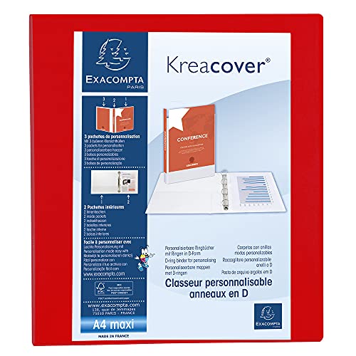 Exacompta 51843RE Präsentationsringbuch KreaCover aus blickdichtem Kunststoff für DIN A4, 4-D Ring Mechanik 40 mm, Rücken 64 mm, rot ideal für Schule und Büro Ringhefter Ringordner Ringbuchordner Exacompta 51843RE Präsentationsringbuch KreaCover aus blickdichtem Kunststoff für DIN A4, 4-D Ring Mechanik 40 mm, Rücken 64 mm, rot ideal für Schule und Büro Ringhefter Ringordner Ringbuchordner von Exacompta
