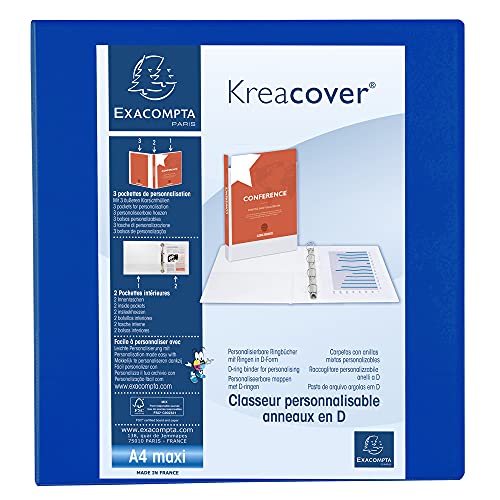 Exacompta 51845BE Ringbuch Kreacover aus festem PP, 4 Ringe 60mm, Rücken 90mm, DIN A4+, 1 Stück, Blau Exacompta 51845BE Ringbuch Kreacover aus festem PP, 4 Ringe 60mm, Rücken 90mm, DIN A4+, 1 Stück, Blau von Exacompta