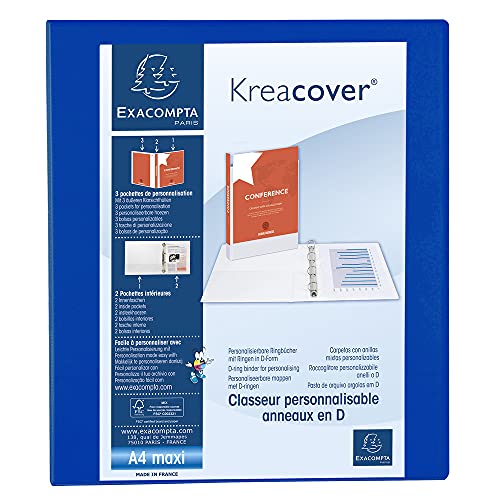 Exacompta 51846BE Ringbuch Kreacover aus festem PP, 4 Ringe 25mm, Rücken 47mm, DIN A4+, 1 Stück, Blau von Exacompta