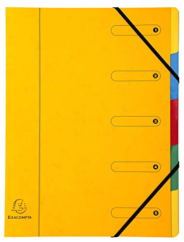 Exacompta 5205E Premium Ordnungsmappe aus extra starkem Colorspan-Karton DIN A4 5 vollfarbige bunte Fächer mit Organisationsdruck und dehnbarem Rücken Ringmappe Register-Mappe 1 Stück Zufallsfarbe von Exacompta