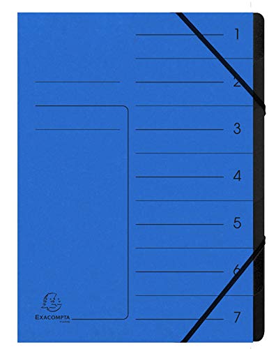 Exacompta 540702E Premium Ordnungsmappe geheftet. Aus extra starkem Colorspan-Karton DIN A4 7 schwarze Fächer und 2 Gummizüge mit Organisationsdruck Ringmappe Register-Mappe blau von Exacompta