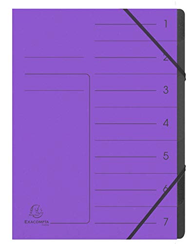 Exacompta 540708E Premium Ordnungsmappe geheftet. Aus extra starkem Colorspan-Karton DIN A4 7 schwarze Fächer und 2 Gummizüge mit Organisationsdruck Ringmappe Register-Mappe violett von Exacompta