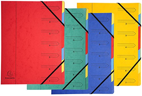 Exacompta 54070E Premium Ordnungsmappe aus extra starkem Colorspan-Karton DIN A4 7 vollfarbige bunte Fächer mit Organisationsdruck Ringmappe Register-Mappe 1 Stück Zufallsfarbe von Exacompta