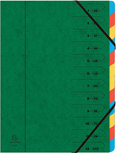 Exacompta 54123E Premium Ordnungsmappe geheftet. Aus extra starkem Colorspan-Karton DIN A4 12 vollfarbige bunte Fächer und 2 Gummizüge mit Organisationsdruck Ringmappe Register-Mappe grün Exacompta 54123E Premium Ordnungsmappe geheftet. Aus extra starkem Colorspan-Karton DIN A4 12 vollfarbige bunte Fächer und 2 Gummizüge mit Organisationsdruck Ringmappe Register-Mappe grün von Exacompta