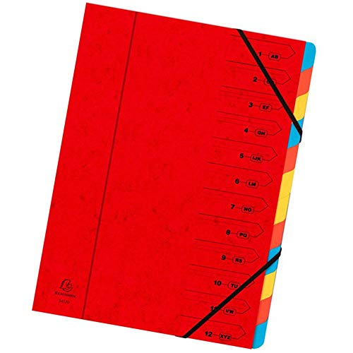 Exacompta 54125E Premium Ordnungsmappe geheftet. Aus extra starkem Colorspan-Karton DIN A4 12 vollfarbige bunte Fächer und 2 Gummizüge mit Organisationsdruck Ringmappe Register-Mappe rot Exacompta 54125E Premium Ordnungsmappe geheftet. Aus extra starkem Colorspan-Karton DIN A4 12 vollfarbige bunte Fächer und 2 Gummizüge mit Organisationsdruck Ringmappe Register-Mappe rot von Exacompta