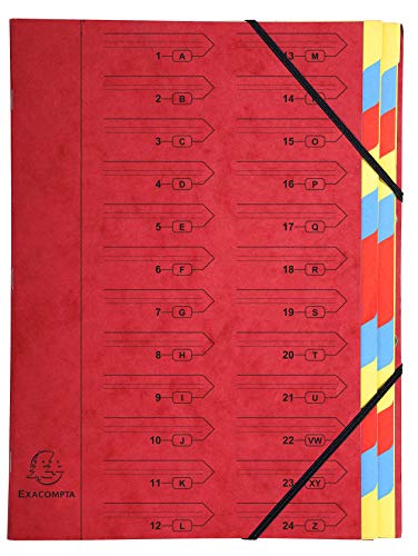 Exacompta 54245E Premium Ordnungsmappe aus extra starkem Colorspan-Karton DIN A4 24 vollfarbige bunte Fächer mit Organisationsdruck Ringmappe Register-Mappe rot von Exacompta