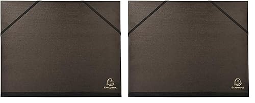 Exacompta 547100E Zeichenmappe Kraft für DIN A4 mit 2 Verschlußbändchen aus Stoff. Aus extra starkem Karton 3cm Rückenbreite schwarz ideal zum transportieren und aufbewahren (Packung mit 2) von Exacompta