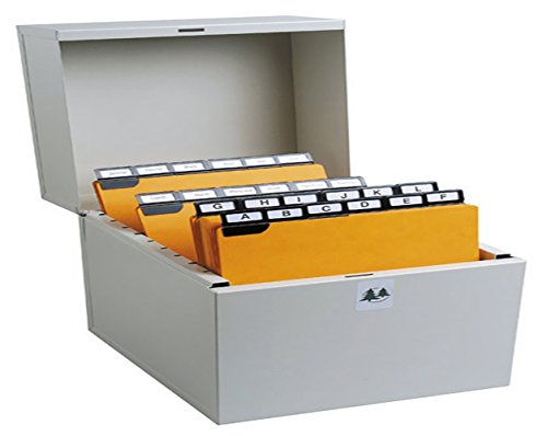 Exacompta 54728E Karteikassette Metalib für bis zu 500 Karteikarten DIN A5 quer Tragegriffe vorne und hinten mit Trennplatte grau Karteikasten von Exacompta
