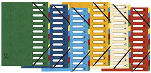 Exacompta 5512E Premium Ordnungsmappe Harmonika. Aus extra starkem Colorspan-Karton DIN A4 12 Fächer und 2 Gummizüge mit Indexfenster und dehnbarem Rücken Register-Mappe 1 Stück Zufallsfarbe von Exacompta