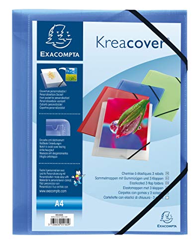 Exacompta 55182E Kreacover Packung (mit 5 Sammelmappe, DIN A4, 21 x 29, 7 cm, aus PP mit 3 Klappen, mit Gummizug, blickdich) 5 Stück blau von Exacompta