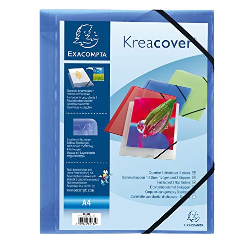 Exacompta 55182E Kreacover Sammelmappe (transluzent, DIN A4, 3 Klappen, Gummizug, PP 500µ) 1 Stück blau von Exacompta