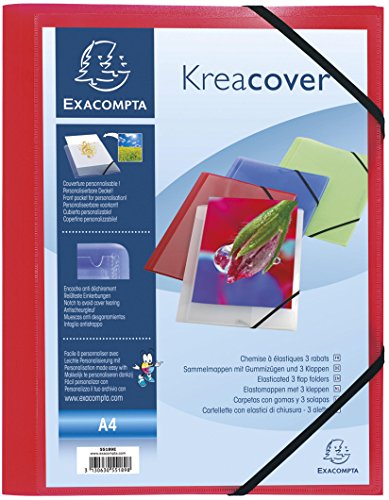 Exacompta 55185E Kreacover Packung (mit 5 Sammelmappe, DIN A4, 21 x 29,7 cm, aus PP mit 3 Klappen, mit Gummizug, blickdich) 5 Stück rot von Exacompta