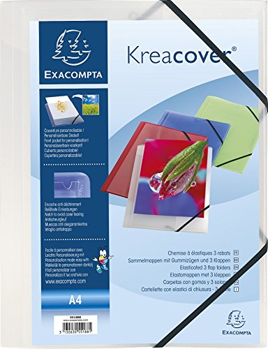 Exacompta 55188E Kreacover Packung (mit 25 Sammelmappen, DIN A4, 3 Klappen, Gummizug, PP 500µ, blickdicht) 25er Pack transparent weiß von Exacompta